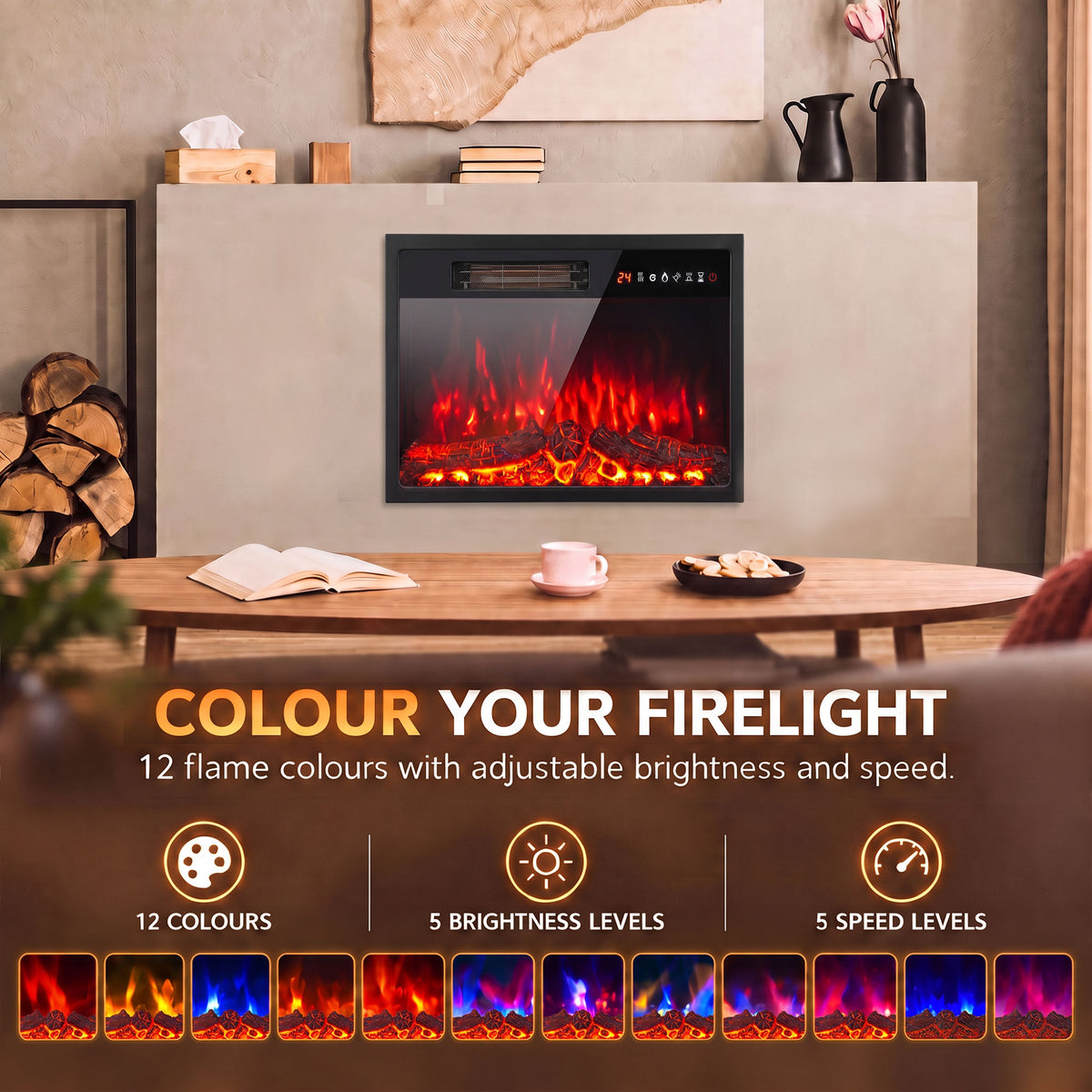 HOMCOM Recessed Electric Fireplace Insert With Adjustable Flame And Remote