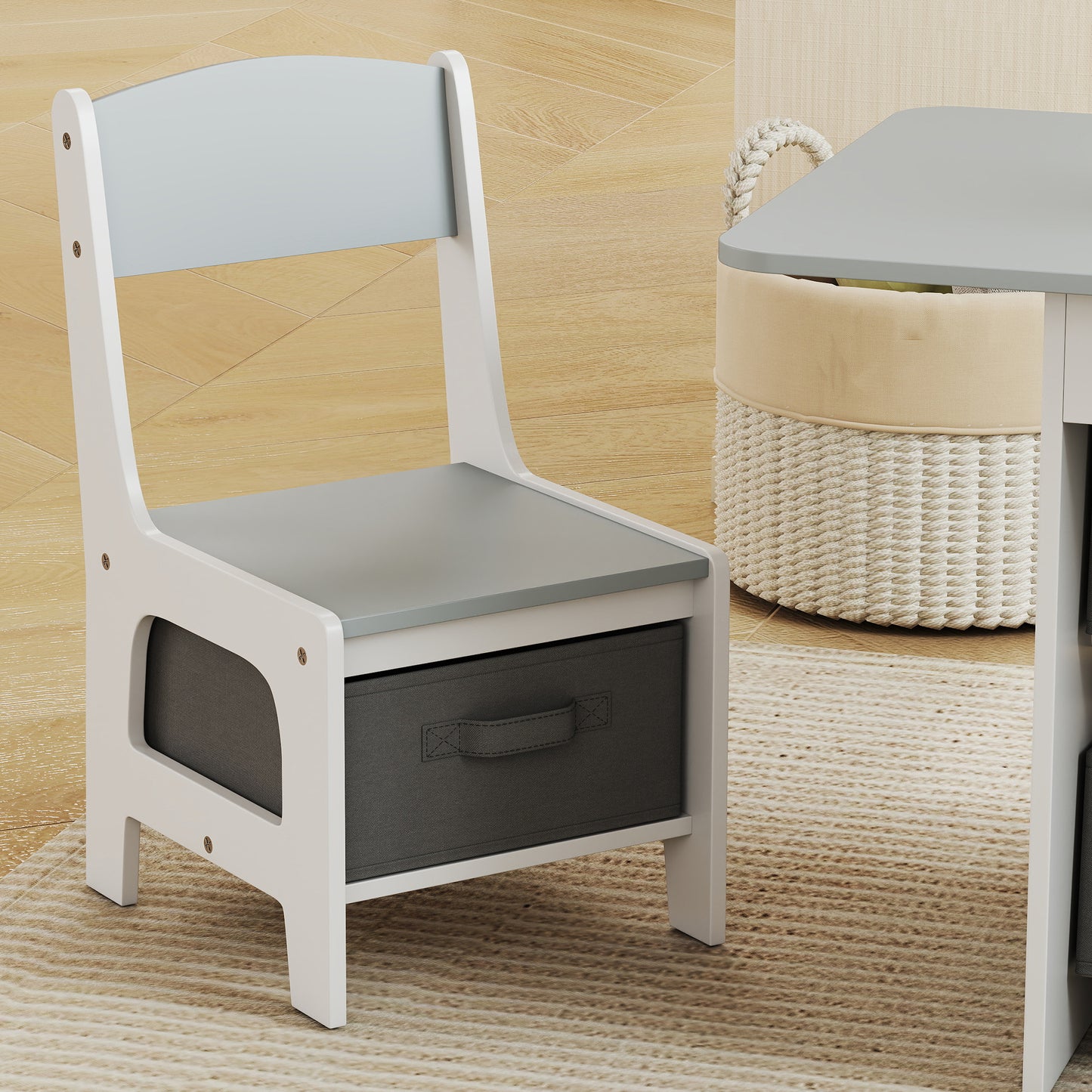 AIYAPLAY Kids Table and Chair Set With Six Removable Drawers for Boys and Girls Ages Three to Eight Light Grey