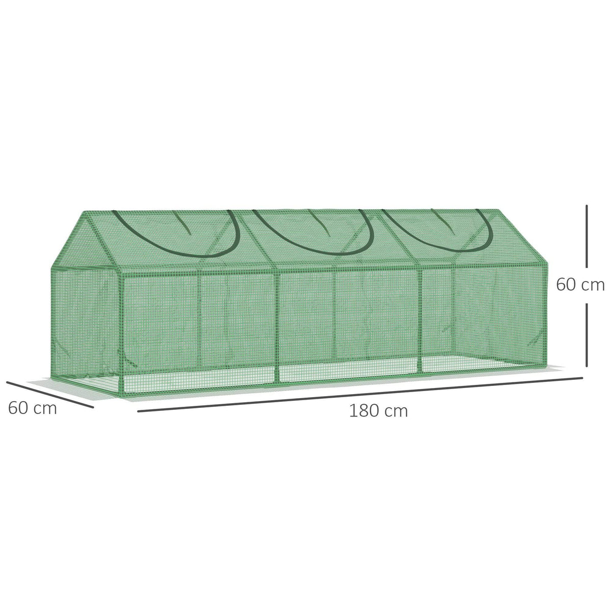 Rectangular mini greenhouse with green mesh PE cover and roll-up window openings