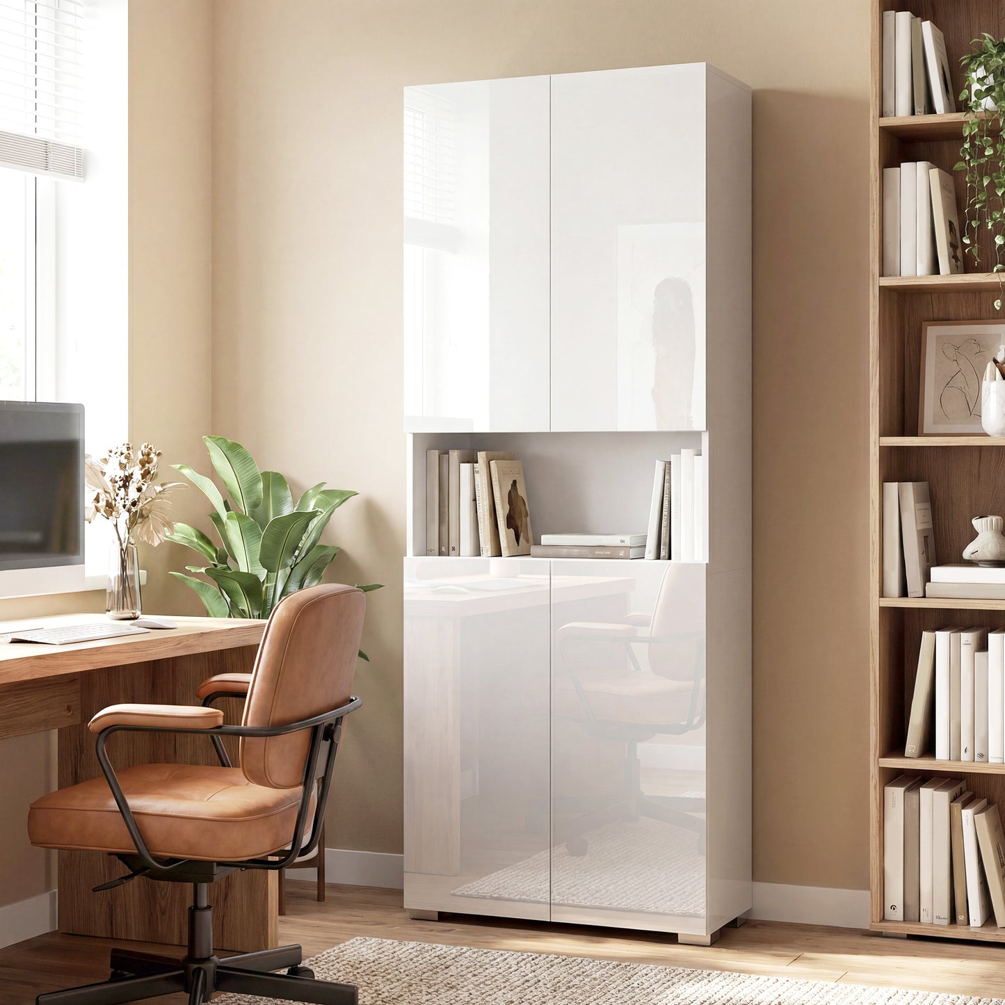 HOMCOM 180 Cm Tall Kitchen Cupboard Pantry Storage Cabinet With Soft Close Doors And Adjustable Shelves High Gloss White