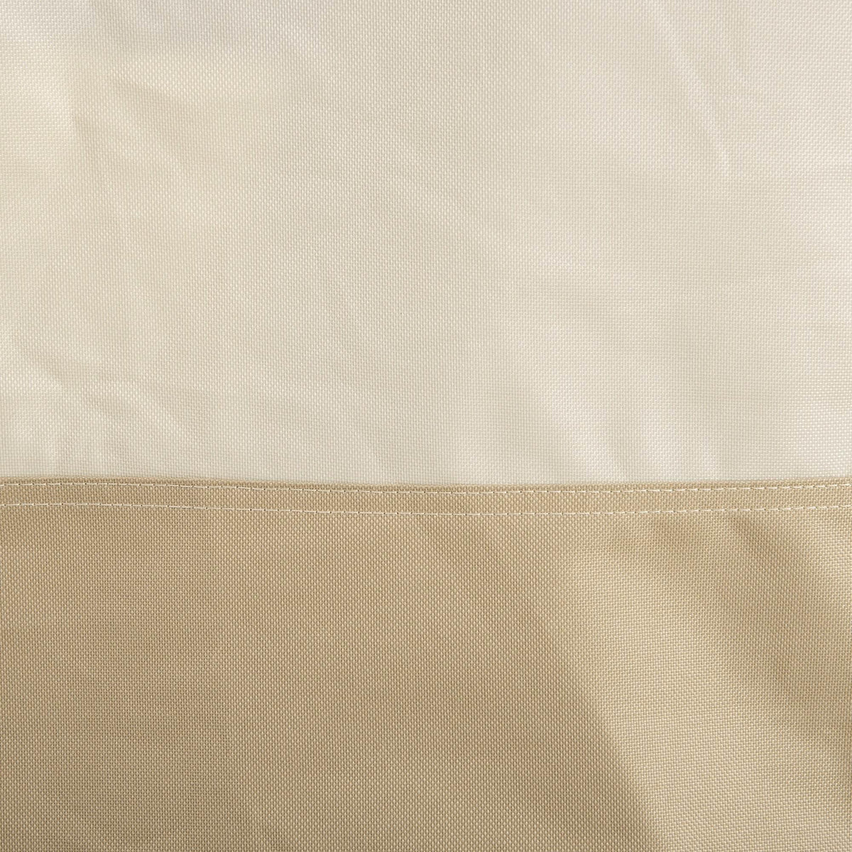 Beige PU-coated BBQ cover fabric close-up with textured weave and stitched seam