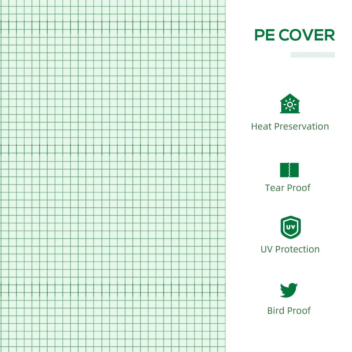Green PE cover fabric with grid mesh pattern
