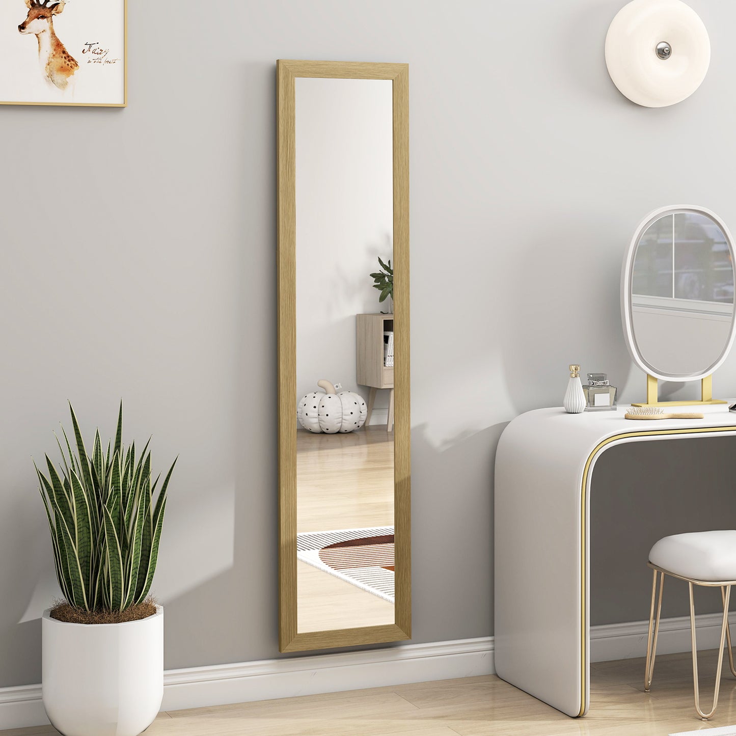 HOMCOM Full Length Mirror 37 x 157 cm Natural Wood Effect Standing Mirror for Bedroom