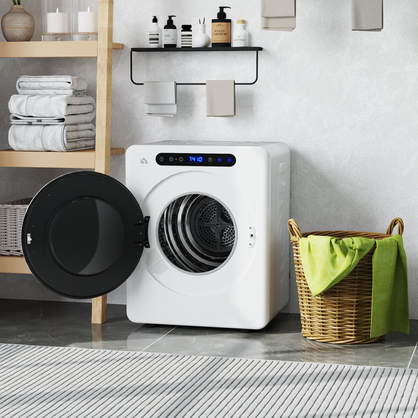 HOMCOM 4kg Compact Tumble Dryer 1000W With Adjustable 40 to 60 Celsius Drying Temperature White