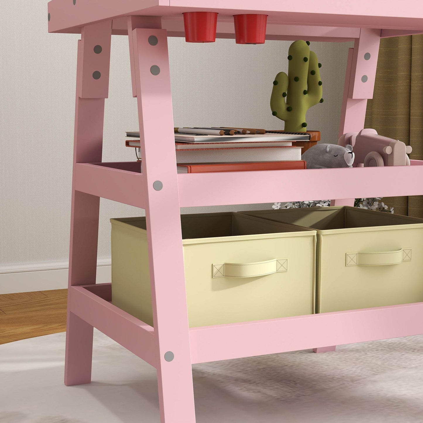 AIYAPLAY Pink 3-in-1 Kids Easel with Magnetic Whiteboard, Chalkboard, and Paper Roll - ALL4U RETAILER LTD