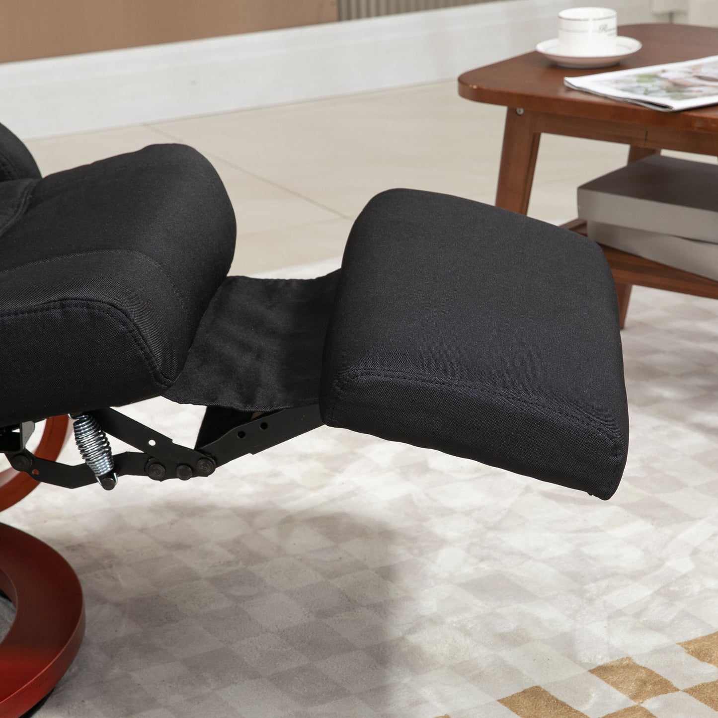 HOMCOM 135 Degree Manual Reclining Swivel Chair With Footrest Black For Office And Living Room