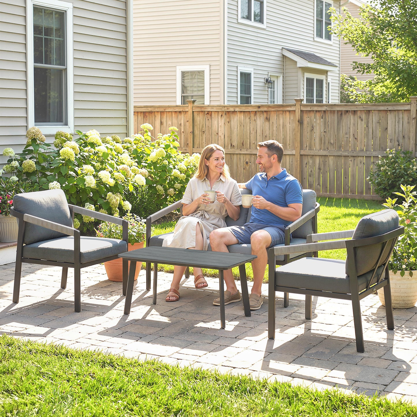 Outsunny Aluminium Garden Furniture Set 4 Seater Outdoor Patio Sofa Set With Loveseat And 2 Armchairs Slatted Table