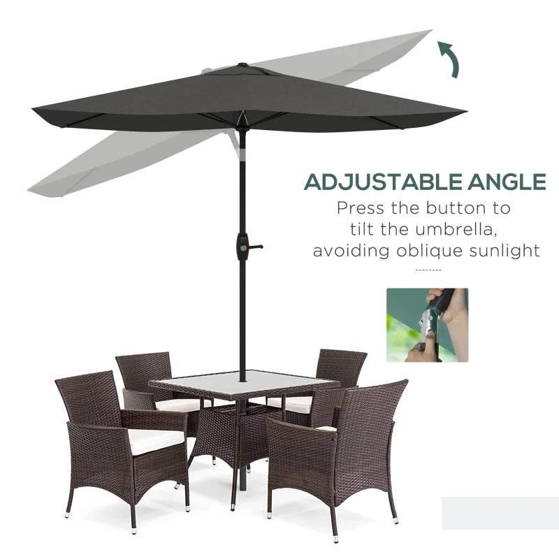Dark grey adjustable-angle rectangular garden parasol with push-button tilt pole