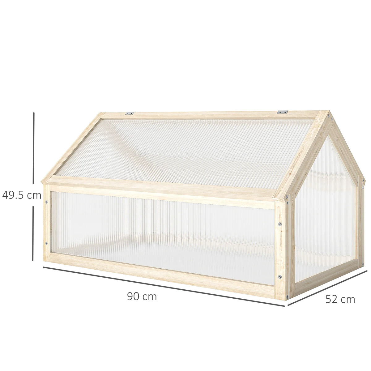 Wooden cold frame with clear polycarbonate panels, closed low rectangular shape