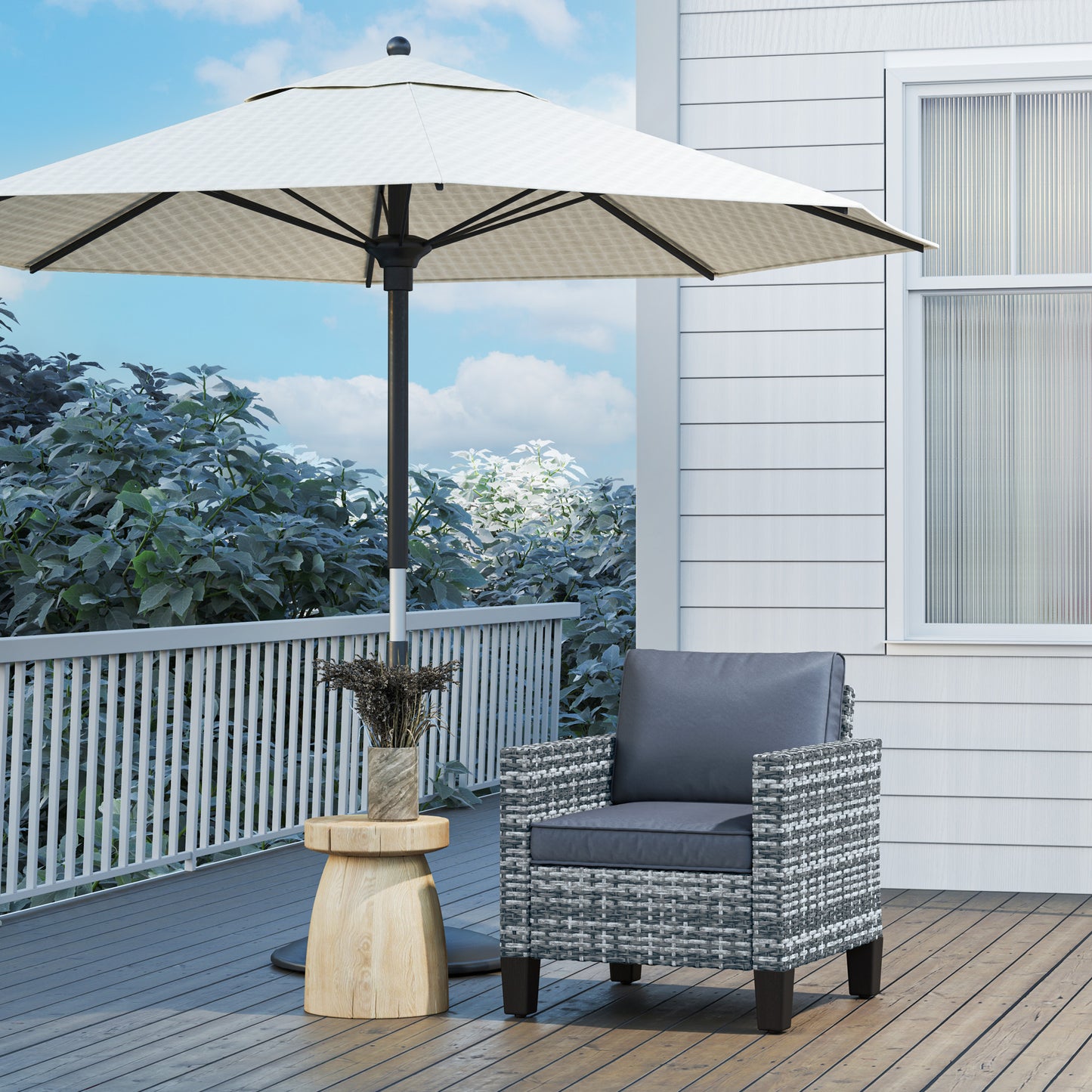 Outsunny Single Rattan Armchair With Cushions Light Grey Outdoor Garden Patio Furniture
