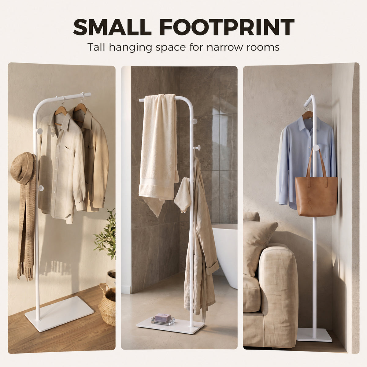 HOMCOM Garment Rack With Three Side Hooks And White Marble Base
