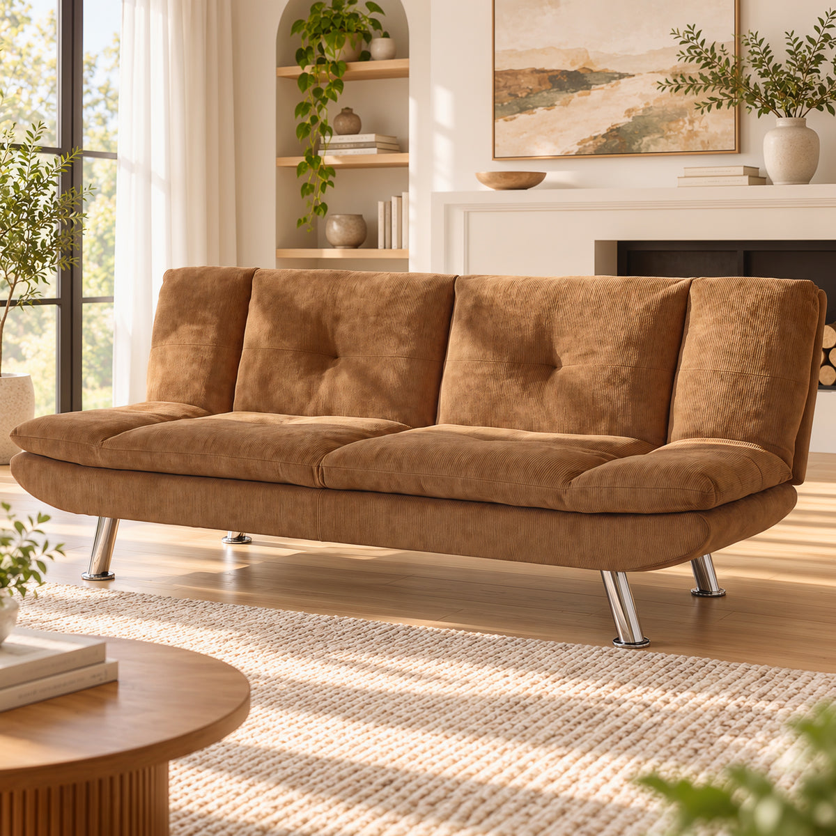 HOMCOM Convertible Sofa Bed, 3 Seater Futon Sofa with Adjustable Backrest, Wide Seat for Living Room, Small Space, Brown