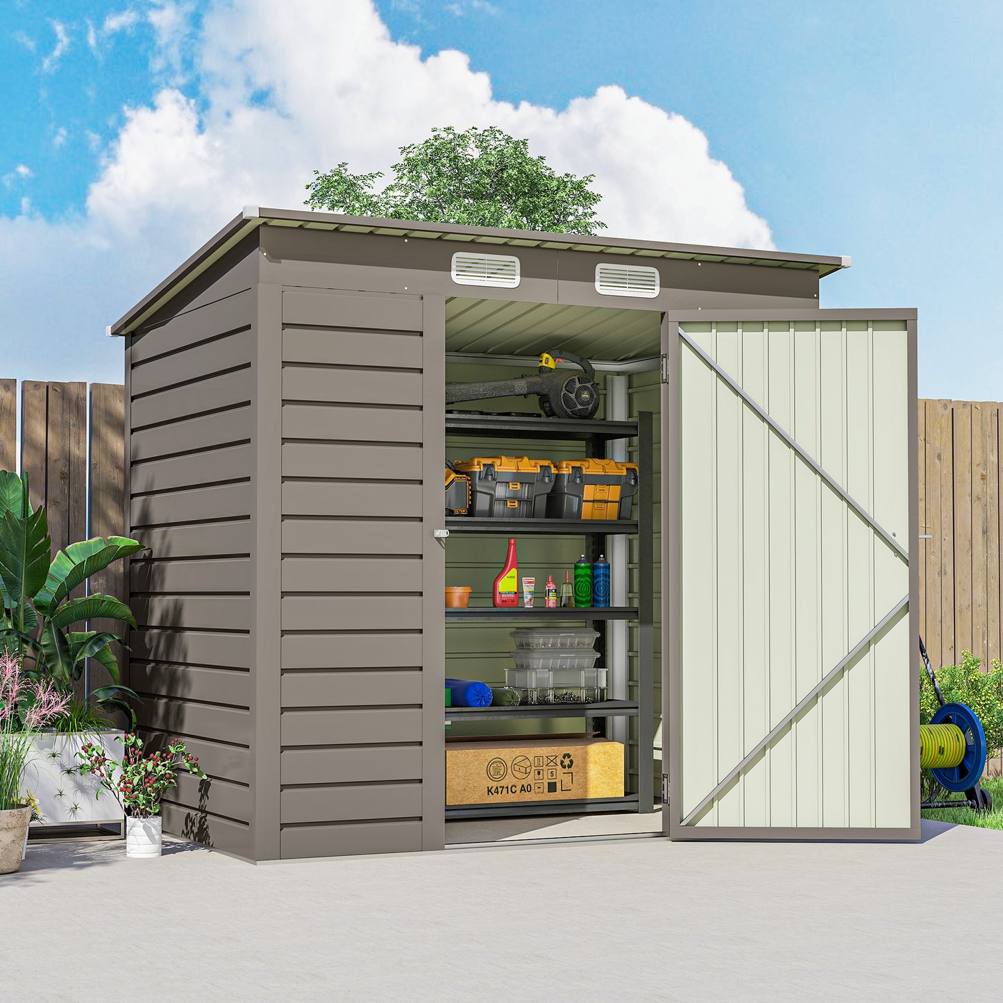 Outsunny 4x6ft Galvanised Metal Garden Shed With Locking Doors Grey For Outdoor Tool Storage