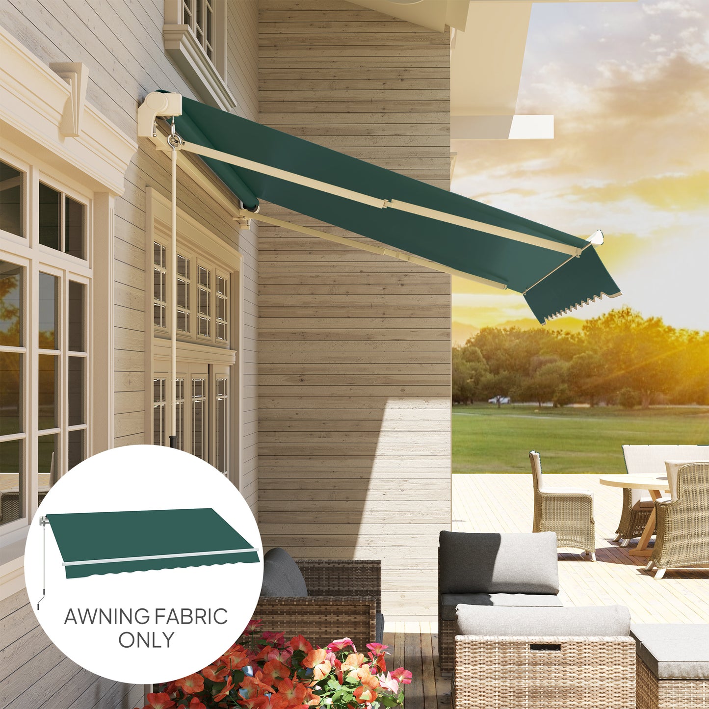 Outsunny Awning Replacement Canopy Water Resistant UPF 50 Sun Shade Cover For 3 X 2.5 M Garden Awning Fabric Only Green