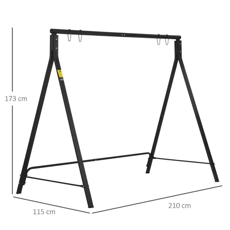 Black A-frame swing stand base with top bar and support legs; size markers shown