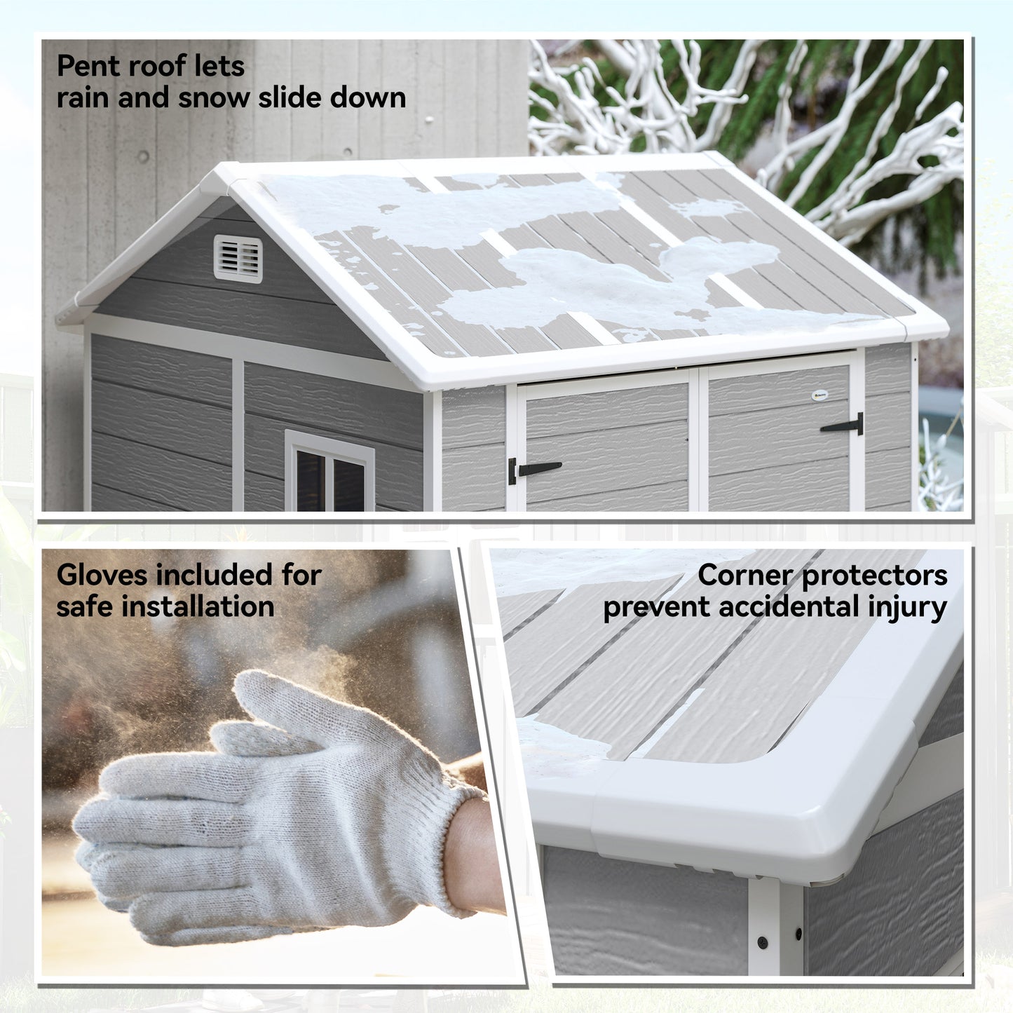 Outsunny 6 By 6ft Wood Effect Resin Garden Tool Shed With Floor Window Lockable Doors And Vents Grey