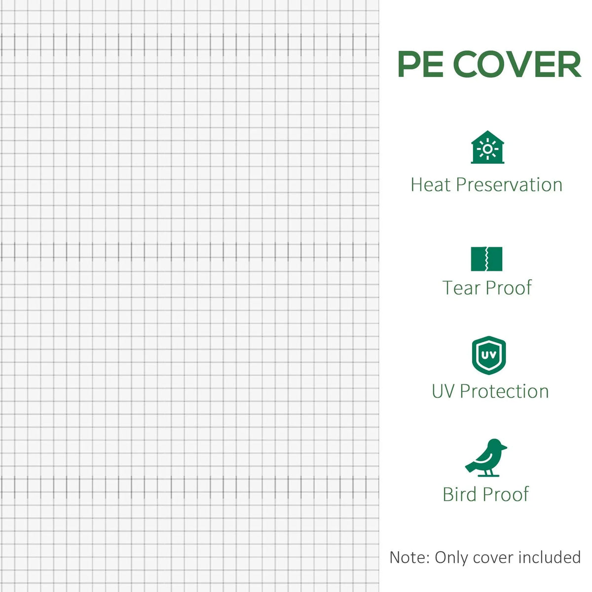 White PE greenhouse cover panel with heat retention, tear-proof, UV, and bird-proof features