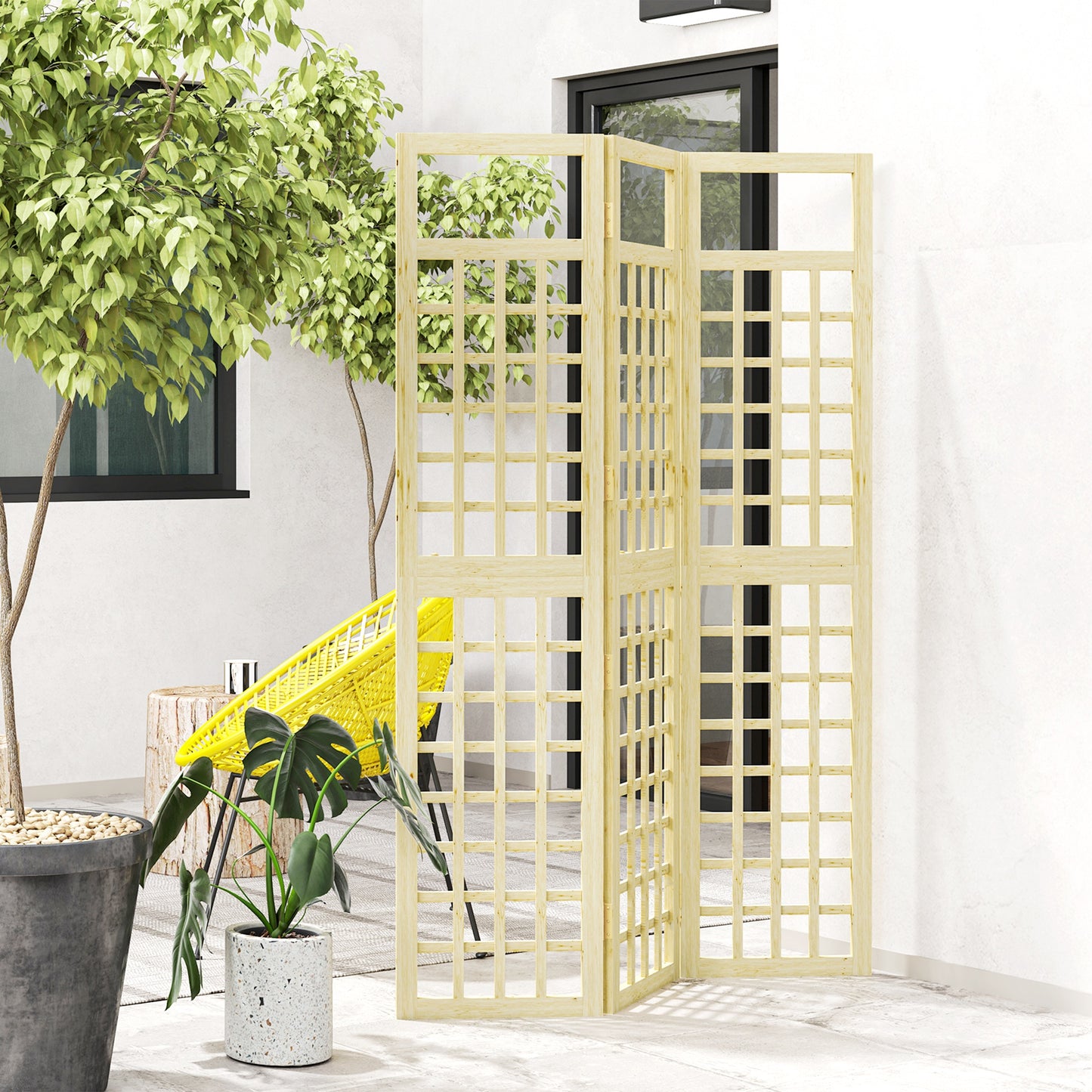 Outsunny 3 Panel Garden Privacy Screen Foldable Wooden Outdoor Divider Trellis 120 x 170 cm Natural Finish