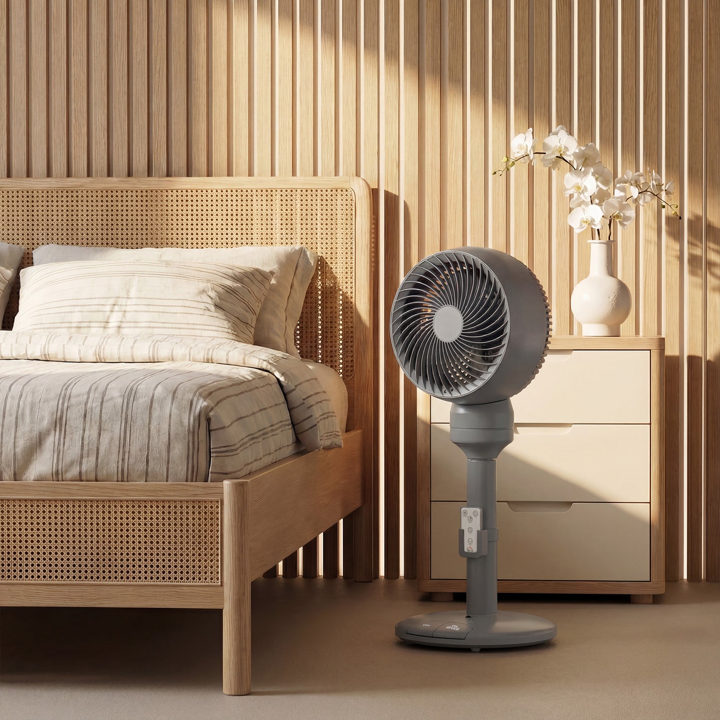 HOMCOM Air Circulator Pedestal Fan With Remote Control 3 Speeds 3 Modes 9 Inch Grey For Home Office
