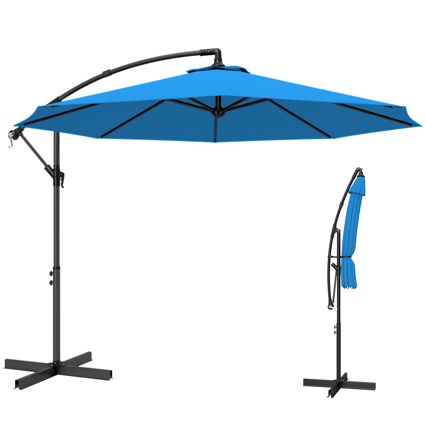 Outsunny 3m Overhanging Cantilever Parasol With Cross Base Blue For Overhead Shade Over Dining And Patio Seating
