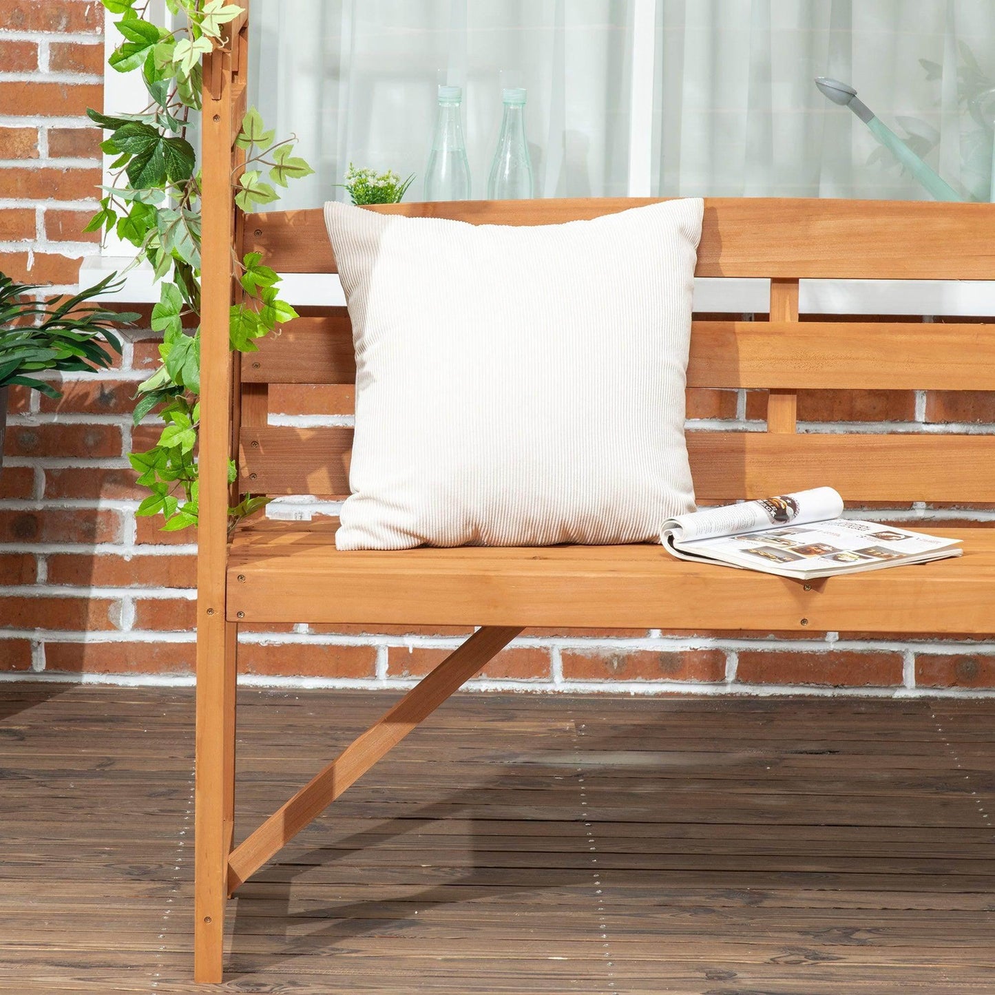 Outsunny Arch Pergola Patio Garden Bench, Wooden Garden Arbour with Seat - ALL4U RETAILER LTD