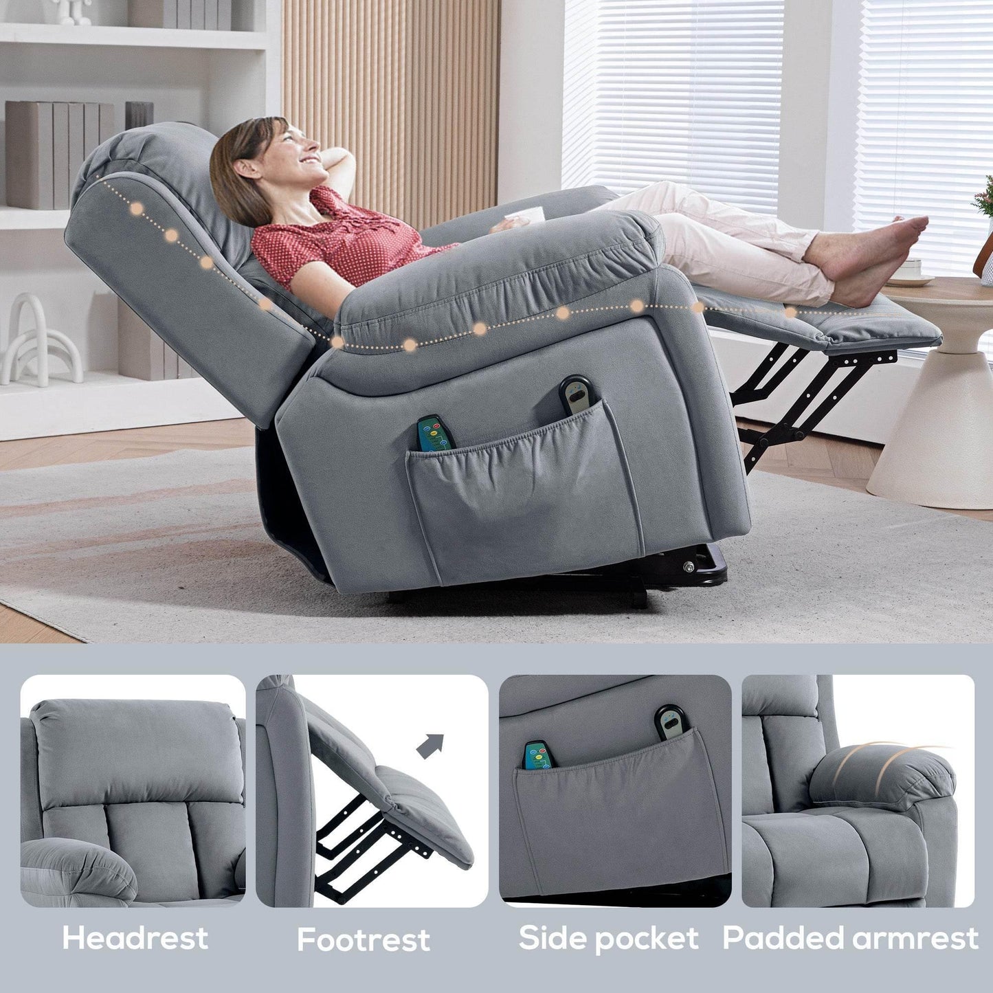 HOMCOM Electric Lift Recliner Chair with Heat and Massage Functions, Grey - ALL4U RETAILER LTD
