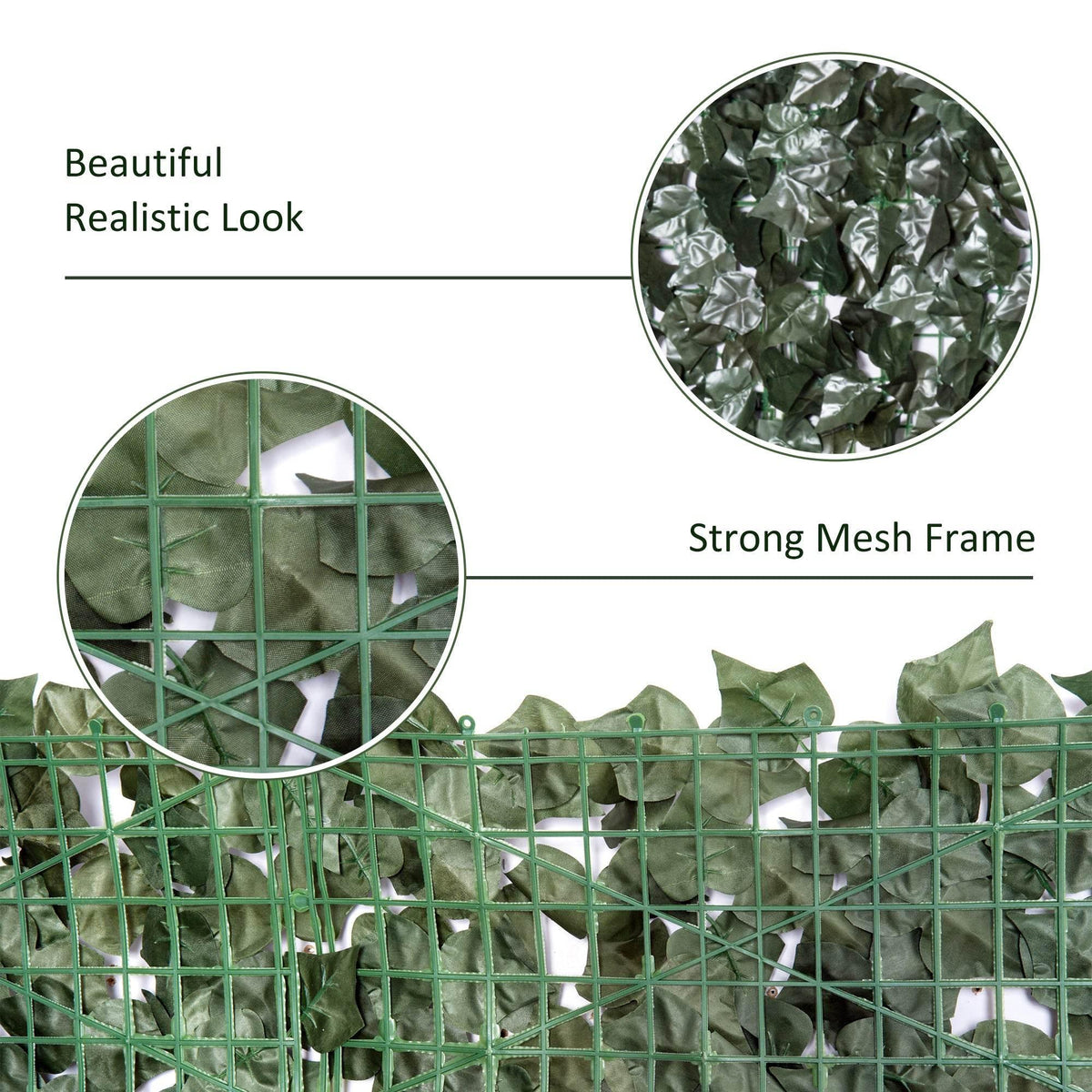 Artificial leaf screen with strong green mesh frame and glossy dark green leaves