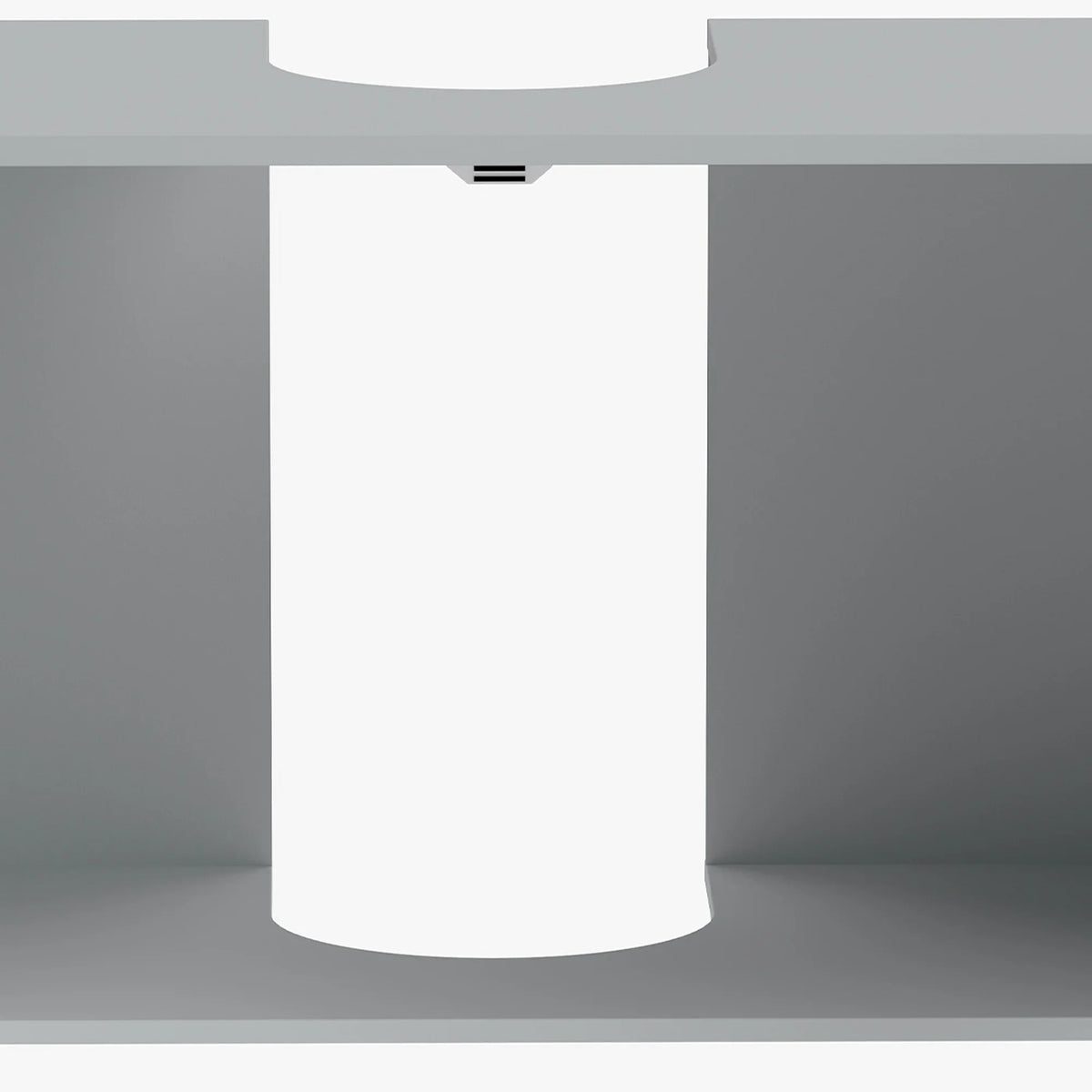 Under-sink cabinet top underside with U-shaped cutout in light blue