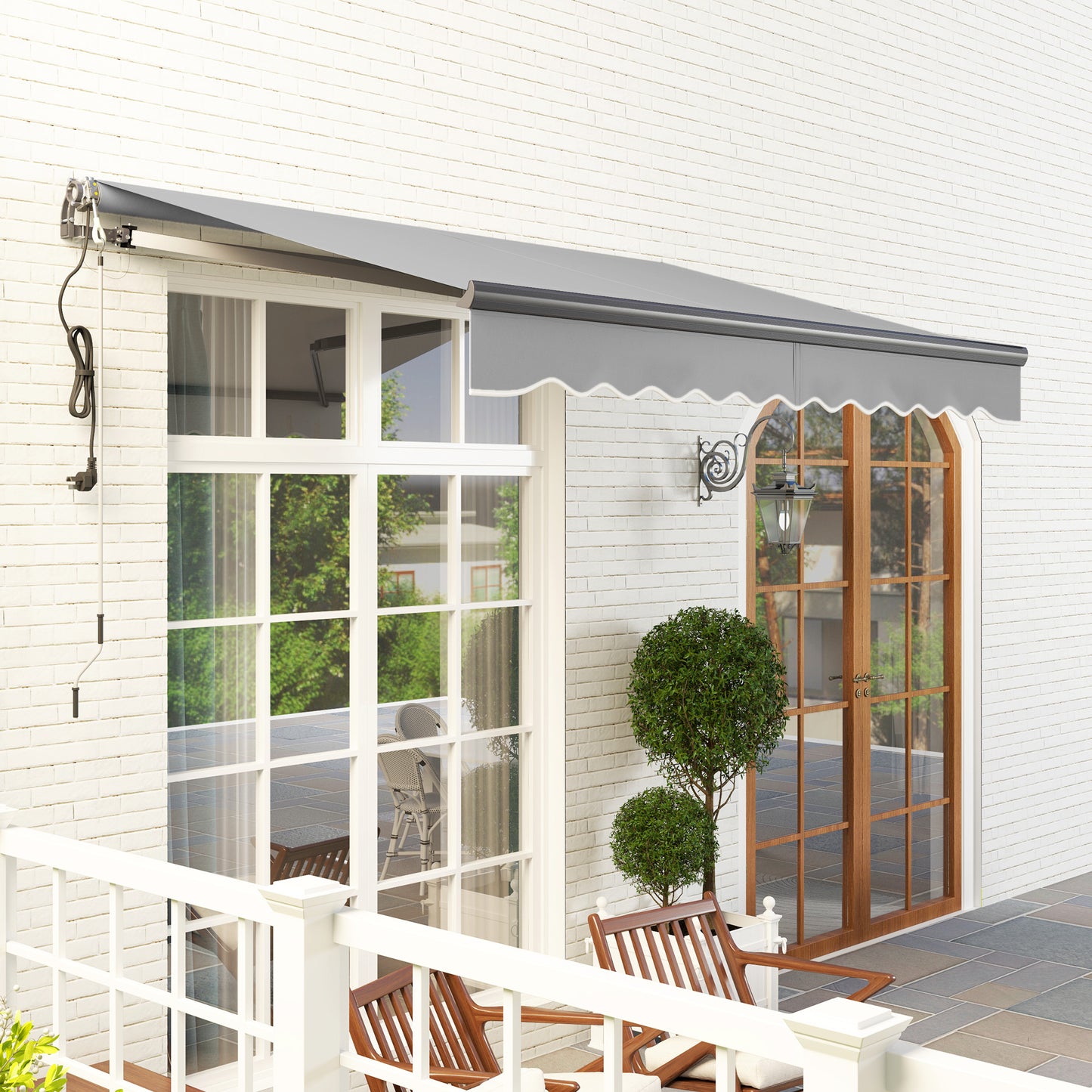 Outsunny 3 x 2.5m Electric Retractable Awning With Remote Aluminum Frame UV30 Sun Shade Canopy For Garden Patio