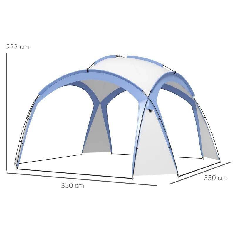 Dome gazebo tent with light blue frame, arched openings, and 350 cm width
