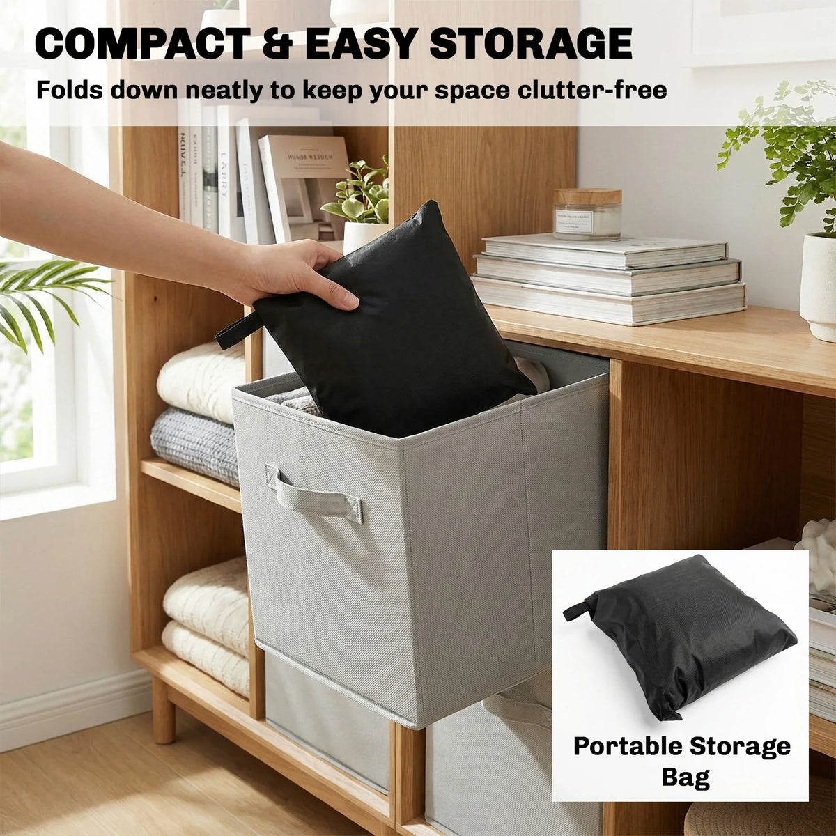 Black foldable storage bag for outdoor furniture cover, compact for easy storage
