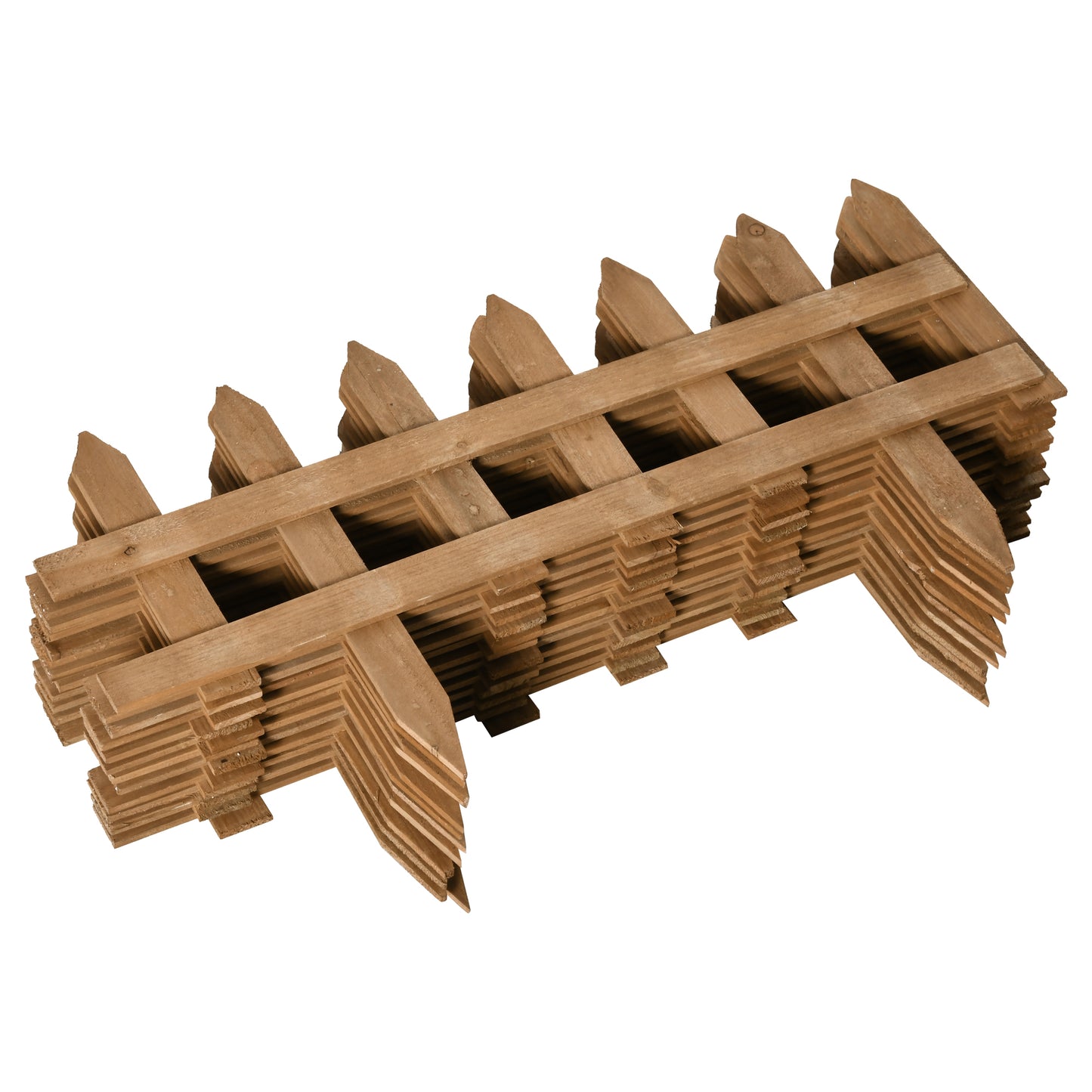 Outsunny 24 Pack Wooden Border Fences For Garden Edging And Flowerbeds 60L x 1D x 34H Cm Brown