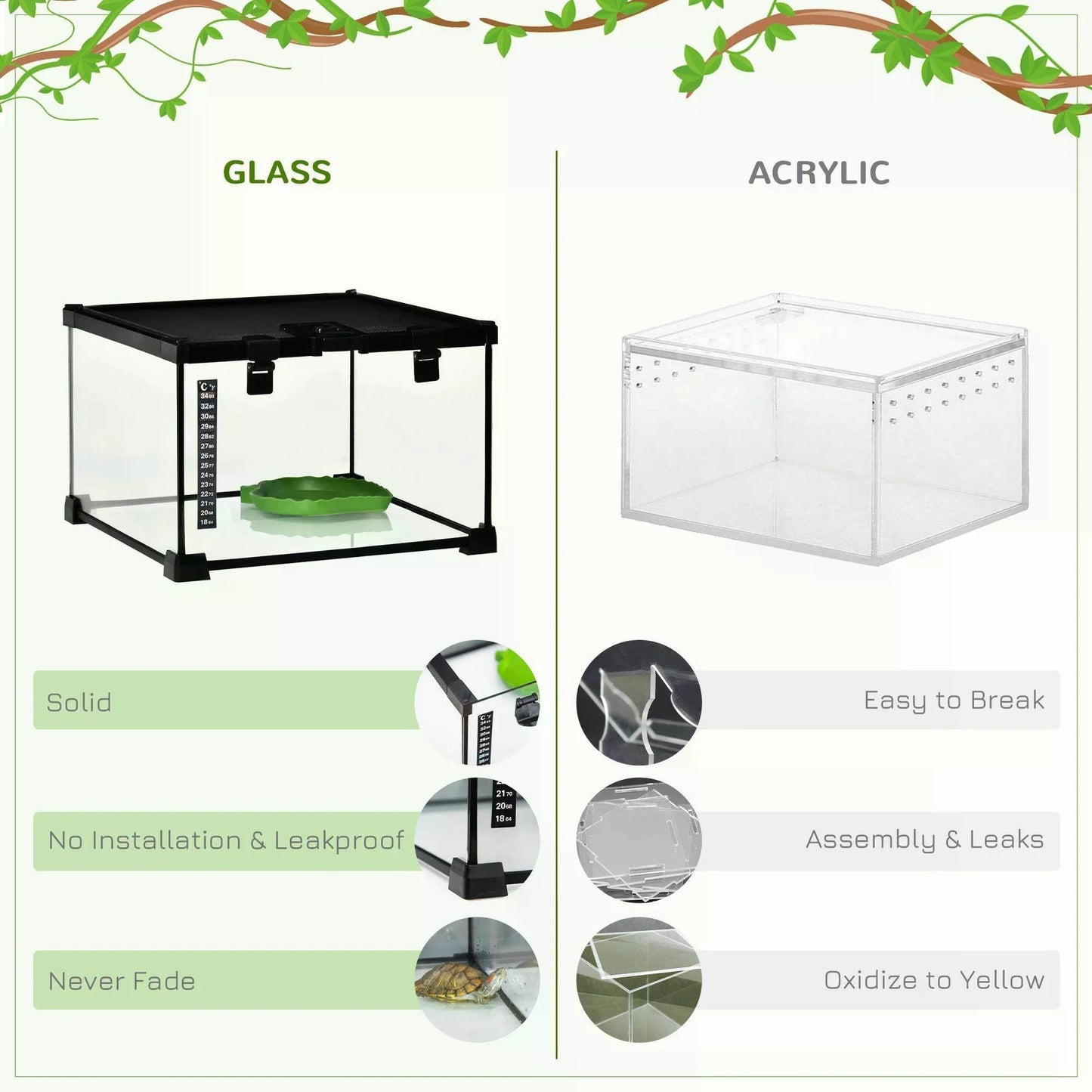 PawHut 30cm x 30cm x 20cm Glass Reptile Habitat with Thermometer and Climbing Space - ALL4U RETAILER LTD