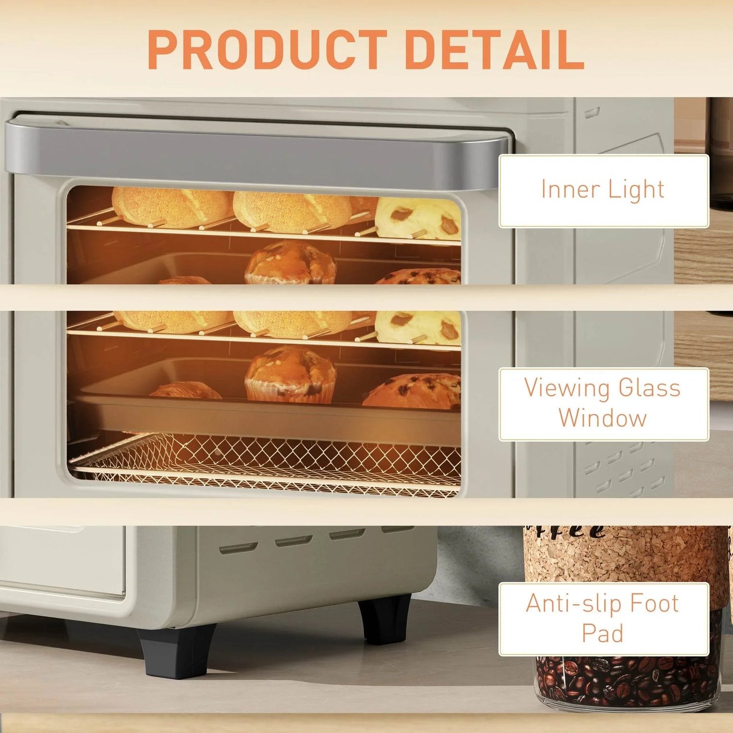 HOMCOM 10L Compact Air Fryer Oven with Touch Screen, Adjustable Timer, and Oil-Free Cooking - Cream White - ALL4U RETAILER LTD