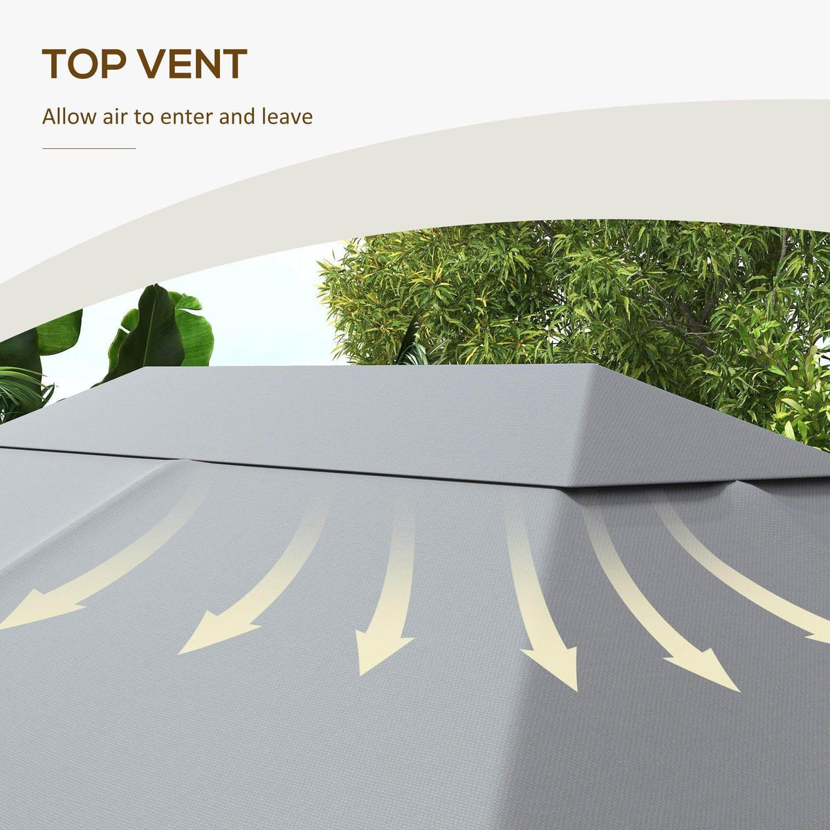 Light grey gazebo canopy top cover with roof vent section