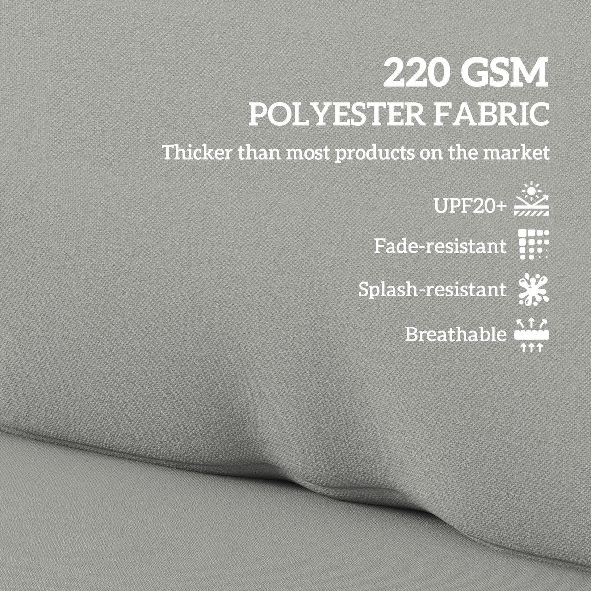 Light grey polyester cushion fabric close-up, 220 GSM textured surface