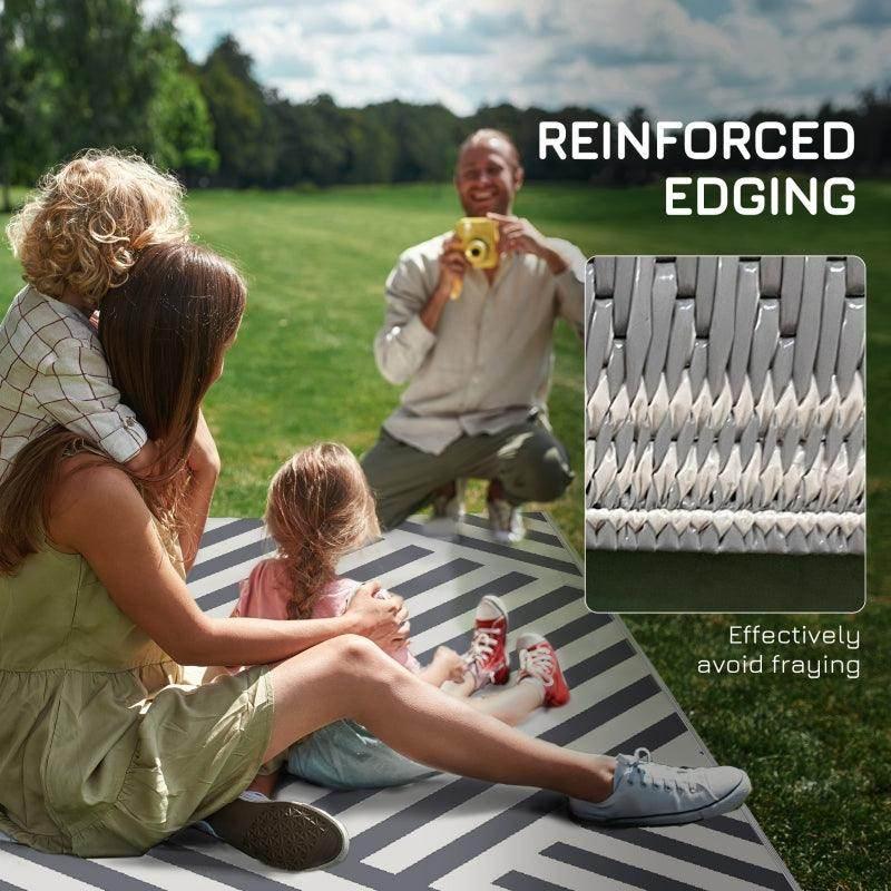 Outsunny Reversible RV Outdoor Rug - Plastic Straw Material, Portable with Carry Bag - 182 x 274cm - Grey and Cream - ALL4U RETAILER LTD
