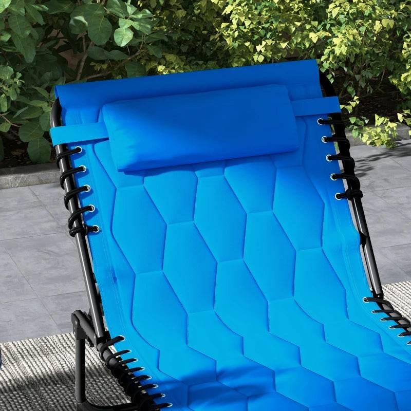 Outsunny Set of 2 Sun Loungers, 5-Position Reclining Backs, Blue - Enhance Your Outdoor Relaxation Experience - ALL4U RETAILER LTD