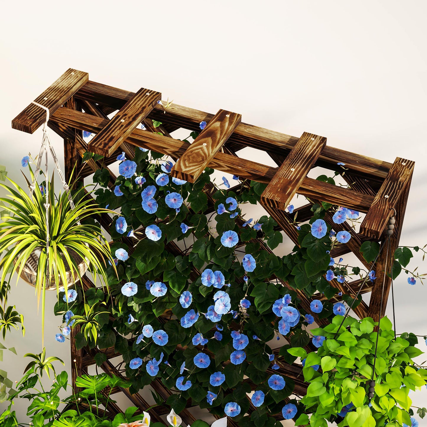 Outsunny Wooden Planter With Trellis Freestanding Raised Garden Bed Drainage Holes Liner For Vegetables And Herbs