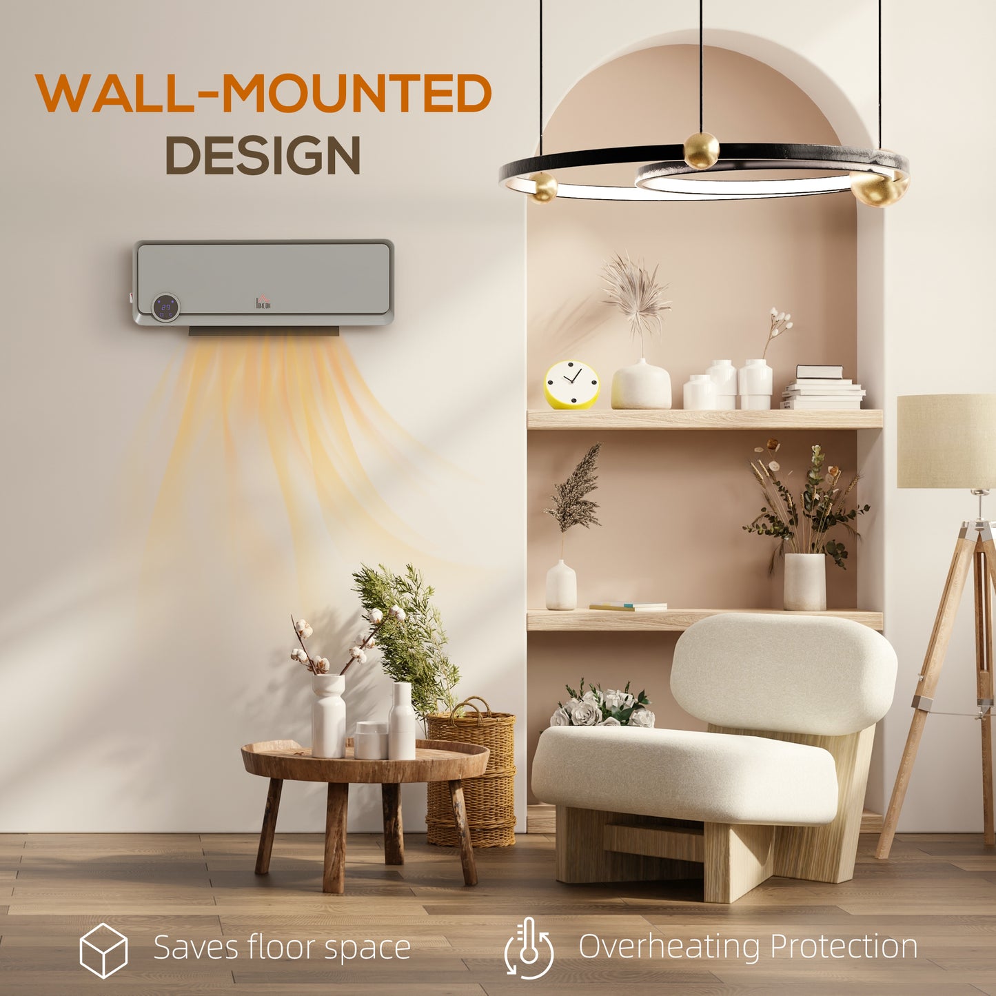 HOMCOM Wall Downflow Heater With Timer Remote Oscillating 1000W 2000W Electric Space Heater Grey