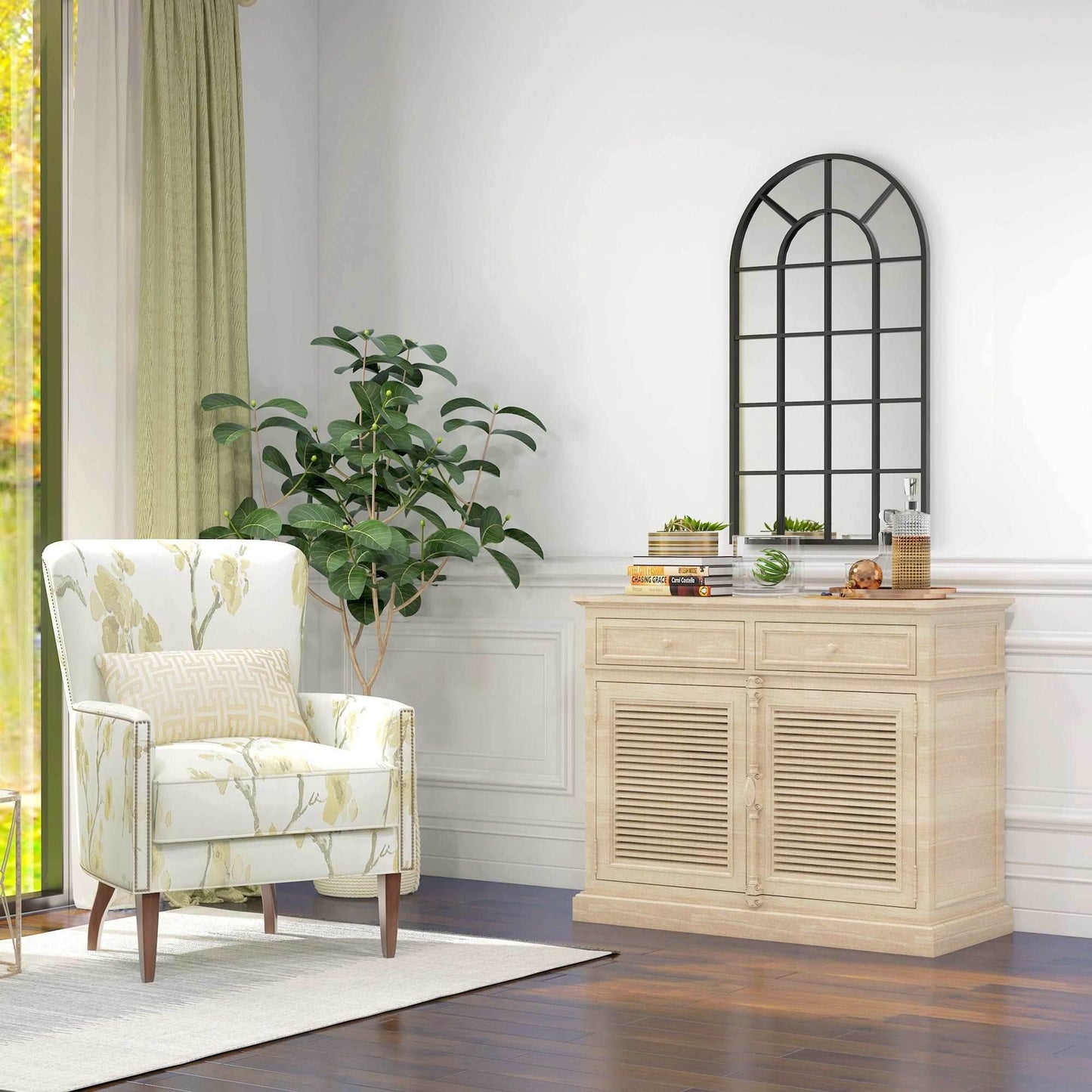 HOMCOM 110 x 62 cm Arched Decorative Wall Mirror Bedroom Living Room Modern Window Bathroom Home Decor - ALL4U RETAILER LTD