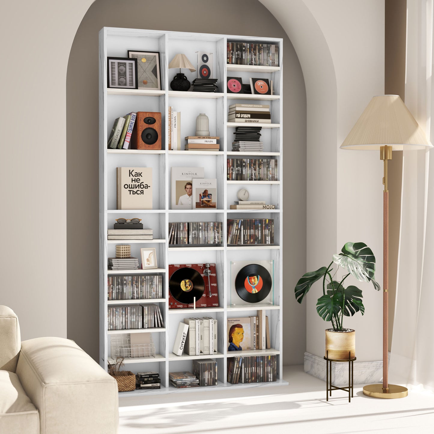 HOMCOM CD And DVD Storage Unit With Adjustable Shelves Marble Effect 102 X 195 cm