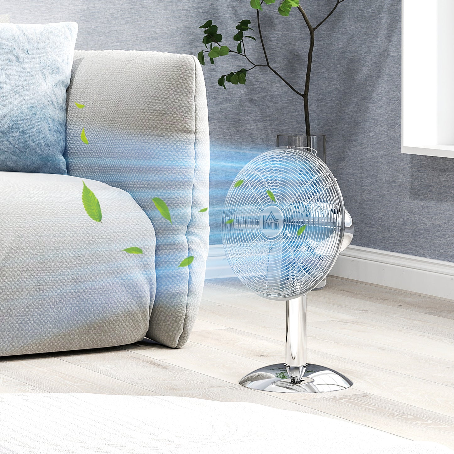 HOMCOM Three Speed Oscillating Desk Fan With 12 Inch Metal Blades And Copper Motor 75 Degree Oscillation Manual Tilt