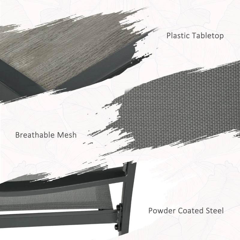 Outdoor dining set tabletop with breathable mesh panel on powder-coated steel