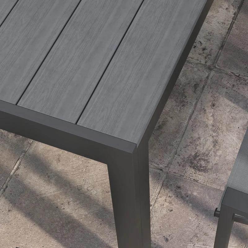 Outsunny 7-Piece Garden Dining Set with Wood-Plastic Composite Dining Table - Outdoor Table and 6 Stackable Armchairs, Light Grey - ALL4U RETAILER LTD