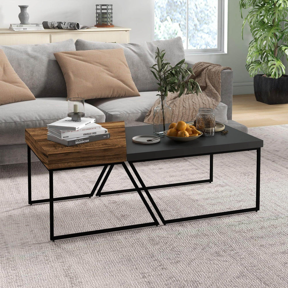 Modern black and wood coffee table with decor in a stylish living room, ALL4U home furniture