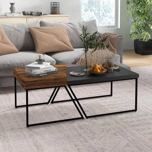Modern black and wood coffee table with decor in a stylish living room, ALL4U home furniture