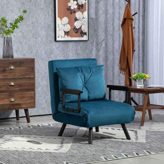 Teal velvet armchair with wooden legs in modern living room, cozy home furniture