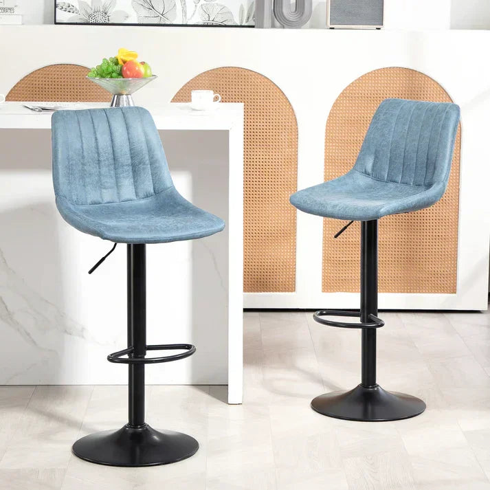 Blue velvet bar stools with black metal bases, modern kitchen seating for home decor