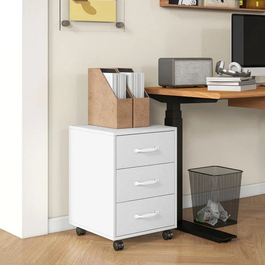 White 3-drawer rolling file cabinet for home office storage under desk